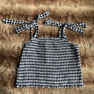 Rahi Navy White Gingham Cotton Smocked Crop Top